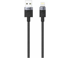 iPEAX USB-A į „Lightning“ audinio kabelis, 1 m, USB 2.0, juodas