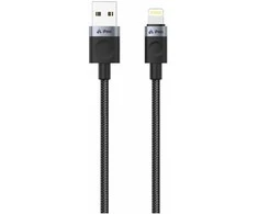 iPEAX TEXTILE CABLE USB-A / LIGHTNING 1M, USB 2.0 Juodas
