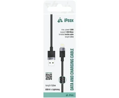 iPEAX USB-A į „Lightning“ audinio kabelis, 1 m, USB 2.0, juodas