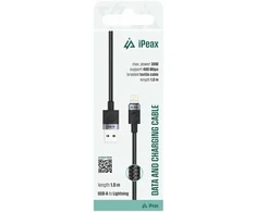 iPEAX TEXTILE CABLE USB-A / LIGHTNING 1M, USB 2.0 Juodas