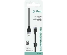 iPEAX TEXTILE CABLE USB-A / USB-C 1.5M, USB 2.0 Juodas