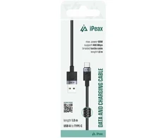 iPEAX TEXTILE CABLE USB-A / USB-C 1M, USB 2.0 Juodas