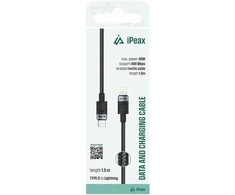 iPEAX TEXTILE CABLE USB-C / LIGHTNING 1.5M, USB 2.0 Juodas