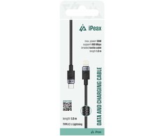 iPEAX TEXTILE CABLE USB-C / LIGHTNING 1M, USB 2.0 Juodas