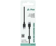 iPEAX TEXTILE CABLE USB-C / USB-C 1.5M, USB 2.0 Juodas
