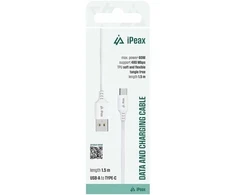 iPEAX TPU CABLE USB-A / USB-C 1.5M, USB 2.0 Baltas