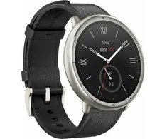 Išmanusis laikrodis - Amazfit Active 2, Sidabrinės spalvos korpusas su juodos spalvos odiniu diželiu