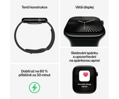 Išmanusis laikrodis „Apple Watch Series 10 GPS + Cellular“, 46 mm natūralaus titano korpusas su akmens pilkos spalvos sportiniu dirželiu – S/M