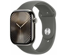 Išmanusis laikrodis „Apple Watch Series 10 GPS + Cellular“, 46 mm natūralaus titano korpusas su akmens pilkos spalvos sportiniu dirželiu – S/M