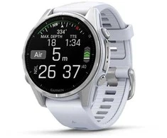 Išmanusis laikrodis Garmin Fenix 8 – 43 mm, AMOLED Sidabrinės spalvos korpusas su baltojo akmens spalvos silikoniniu dirželiu