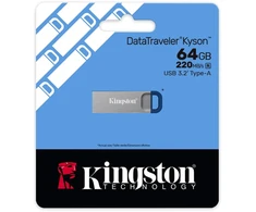 Kingston Technology DataTraveler 64GB Kyson 220MB/s Metal USB 3.2 Gen 1, 64 GB, USB Type-A, 3.2 Gen 1 (3.1 Gen 1), 220 MB/s, Capless, Nerūdijantis plienas
