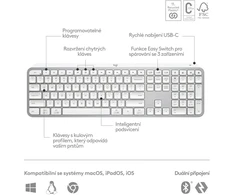 Klaviatūra „Logitech MX Keys S“, skirti „Mac“, šviesiai pilki – CZ/SK