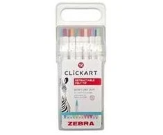 Markers "Clickkart", 12 colours, 0,6 mm, squeezing mechanism, ZEBRA 2718