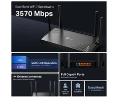 TP-Link Archer BE220 „EasyMesh WiFi7“ maršrutizatorius (BE3600, 2,4 GHz / 5 GHz, 1 x GbEWAN, 4 x GbELAN)