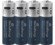 MediaRange Rechargeable USB-C Li-Ion Baterija Mignon AA, 1.5V, 1400 mAh, 4pcs