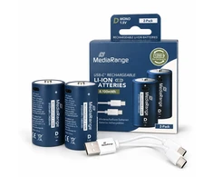 MediaRange Rechargeable USB-C Li-Ion Batteries - Type D, 1.5V, 5400 mAh, 2 vnt.
