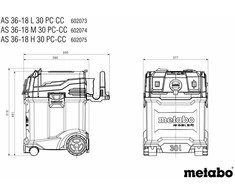 Dulkių siurblys pramoninis Sourcing METABO.VACUUM CLEANER AS 36-18 L 30 PC-CC CARCASS 2x18V WITH MANUAL FILTER CLEANING