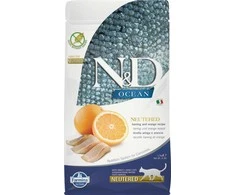 FARMINA N&amp;D OCEAN - CAT sausas silkės ir apelsinų pašaras suaugusioms katėms, 1,5kg