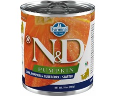 FARMINA N&amp;D PUMPKIN - DOG Wet ėriena moliūgas&amp;Blueberry STARTER 285 g