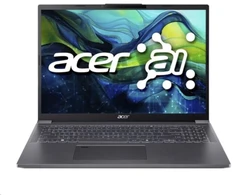 Nešiojamas kompiuteris ACER NTB Aspire 16 (A16-71M-56X9), Ultra 5 125H, 16 colių 1920x1200 pikselių ekranas, 16 GB, 512 GB SSD, Arc, Linux, plieno pilka