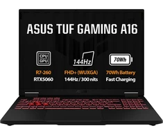 Nešiojamas kompiuteris ASUS NTB TUF Gaming A16 (FA608UHI-TU230), Ryzen™ 7 260, 16" 1920 x 1200, 16 GB, 512 GB SSD, RTX 5050, Bez OS, Gray