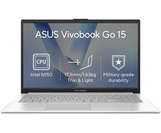 Nešiojamas kompiuteris ASUS NTB Vivobook Go 15 (E1504TA-BQ163W), N150, 15.6" FHD, 8GB, 128GB UFS, UHD, W11 Home, sidabrinis
