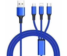 USB kabelis PremiumCord USB-A - USB-C + microUSB + Žaibas 1.2 m mėlyna (ku31PO01)