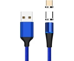 „PremiumCord“ magnetinis „micro USB“ ir USB-C įkrovimo ir duomenų perdavimo laidas, 1 m, mėlynas