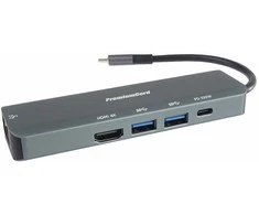 HUB USB PremiumCord PREMIUMCORD Adaptér USB-C na Gigabit 10/100/1000Mbps + 1x HDMI, 2x USB3.2, 1x PD 100W konektor, Šedá