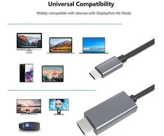 „PremiumCord“ kabelis nuo USB-C iki HDMI 2 m vaizdo raiška 8K@60Hz, 4K@144Hz Aliuminis