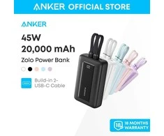 Powerbank Anker Zolo 20000mAh, 45W with 2xUSB-C cable juodas