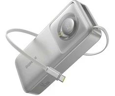 Baseus „Free2Pull“ 10000 mAh 30 W išorinė baterija su USB-C prievadu ir ištraukiamu USB-C laidu – pilkos spalvos