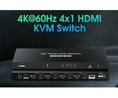 PremiumCord 4K@60Hz HDMI2.0 KVM jungiklis 4:1 su nuotolinio valdymo pultu
