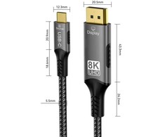 „PremiumCord“ USB-C į „DisplayPort DP1.4“ laidas, 8K@60Hz ir 4k@120Hz, 2 m