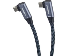 Kabelis USB PremiumCord USB-C 2x zakrzywiony kabelis ( USB 3.2 GEN 2x2, 5A, 100W, 20Gbit/s ) bawełniany oplot, ilgis: 2m