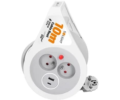 „Solight“ prailgintuvas ant būgno, USB-A+C, 2 lizdai, 10 m