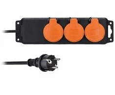 Solight ilgintuvas IP44, 3 lizdai, guminis laidas, lauko, 5m