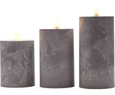 Solight LED candle set with timer, 3x candle, 10/13/15cm, pilkas, 2xAA