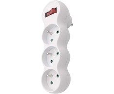 Solight lizdas su atrama, 3 x 10A, baltas, jungiklis