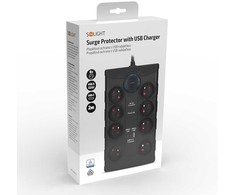 „Solight“ viršįtampių apsauga, 8 kontaktų, USB A+CA, 2 m, juoda