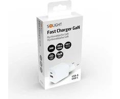 „Solight“ USB-C + USB-A greitasis įkroviklis GaN 20W PD