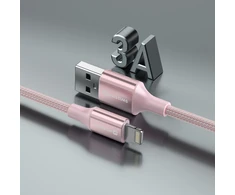 SWISSTEN TEXTILE II duomenų kabelis USB - Lightning 1,5m rožinis
