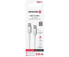 Swissten Swissten Textile Universal Quick Charge 3.1 USB-C / USB-C duomenų ir įkrovimo laidas 3m sidabrinis