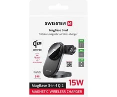 SWISSTEN FOLDING WIRELESS Qi2 CHARGER MagBase 3in1 Juodas (MagSafe compatible)