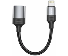 SWISSTEN TEXTILE OTG adaptér Lightning (M) na USB-A (F) 0.13m juoda
