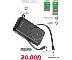 SWISSTEN Nešiojamasis įkroviklis "Powerbank" 20000 mAh PD 20W su integruotu USB-C ir „Lightning“ laidu (suderinama su „MagSafe“) 22013934