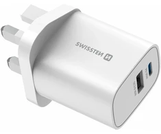 Įkroviklis Swissten SWISSTEN tinklo adapteris EDGE GaN 35W, 2 prievadų, 1x USB-C, 1x USB-A, JK standartiniams lizdams