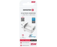 Įkroviklis Swissten SWISSTEN tinklo adapteris EDGE GaN 35W, 2 prievadų, 1x USB-C, 1x USB-A, JK standartiniams lizdams