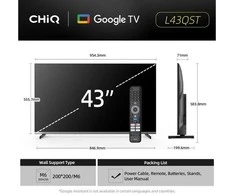 CHiQ L43QST televizorius, 43 colių, FHD, QLED, itin tvirtas, „Android 14“, „Dolby Audio“, berėmis