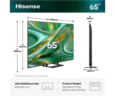 Televizorius TV Set Hisense ULED 65E8S MiniLED, QLED-TV - 164 cm (65 inch), UltraHD/4K, Triple Imtuvas, Subwoofer, 144Hz Panel